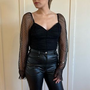 Ruched Blouse with Sheer Puff Sleeves